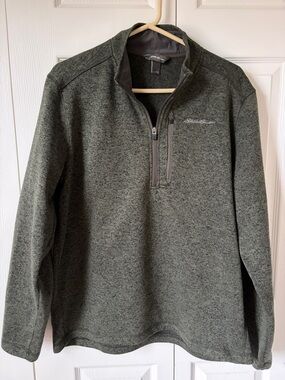 Eddie Bauer Men's Olive Green 1/4-Zip Pullover Sweatshirt ~ Size Large